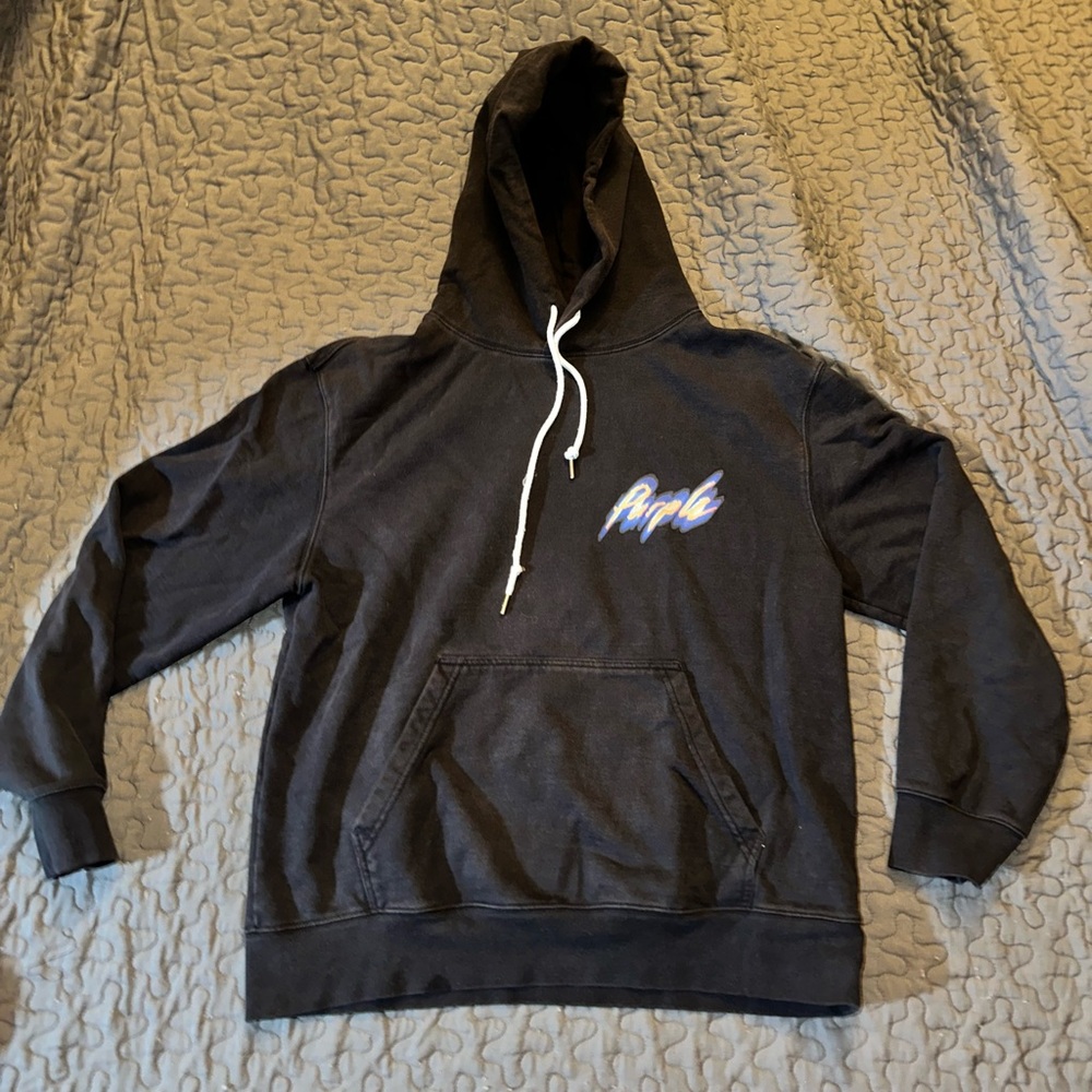 PURPLE BRAND Black Graphic Logo Hoodie - Size Large